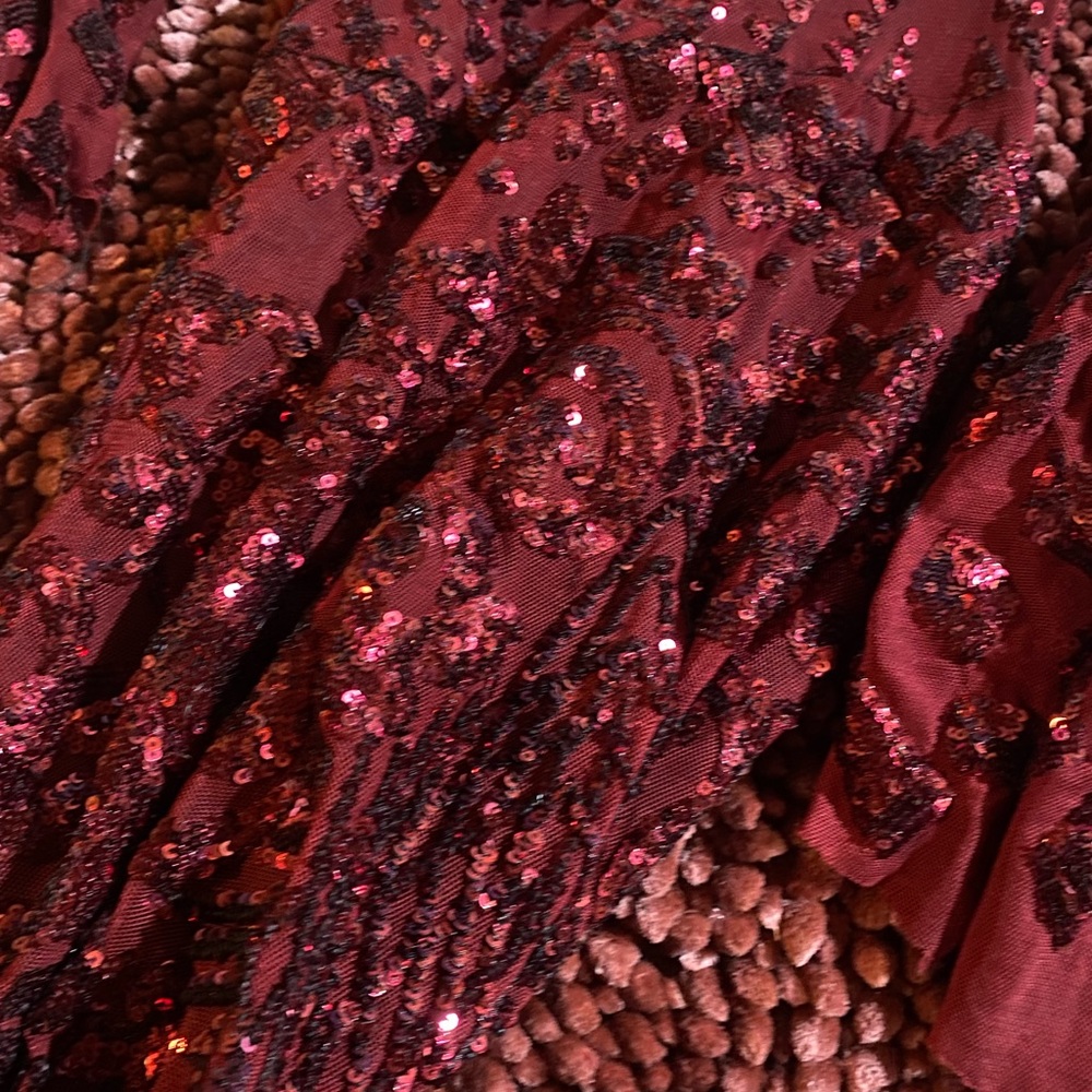 Custom made burgundy sequence prom dress